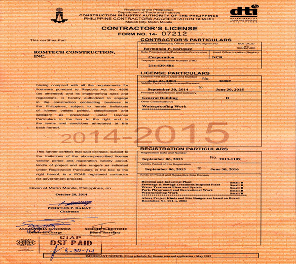 Accreditations Certifications Romtech Construction, Inc.